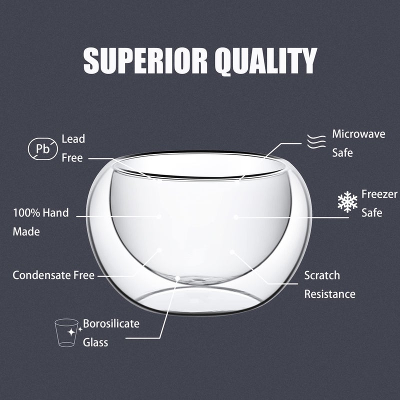PunPun 2.7oz. 80ml Double Wall Borosilicate Glass Tea Cups Espresso Cups Heatproof Insulating Teacups glass Set of 4 - Image 2